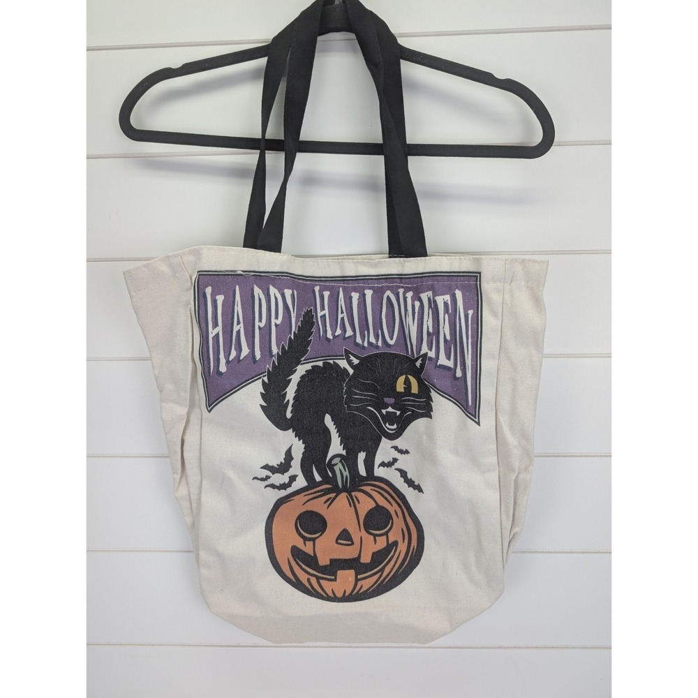 Spirit Halloween Tote Bag Scaredy Black Cat Jack-o'-lantern Cotton Vintage Look